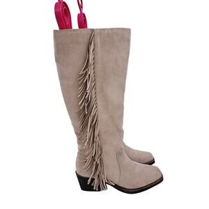 SO® Singalong Women's  Boho Cowgirl Cottage core Fringe Knee-High Boots 8.5